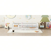 The Twin Size Bed Floor Bed With Safety Guardrails And Door For Kids