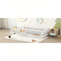 The Twin Size Bed Floor Bed With Safety Guardrails And Door For Kids