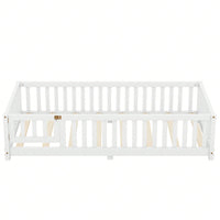 The Twin Size Bed Floor Bed With Safety Guardrails And Door For Kids