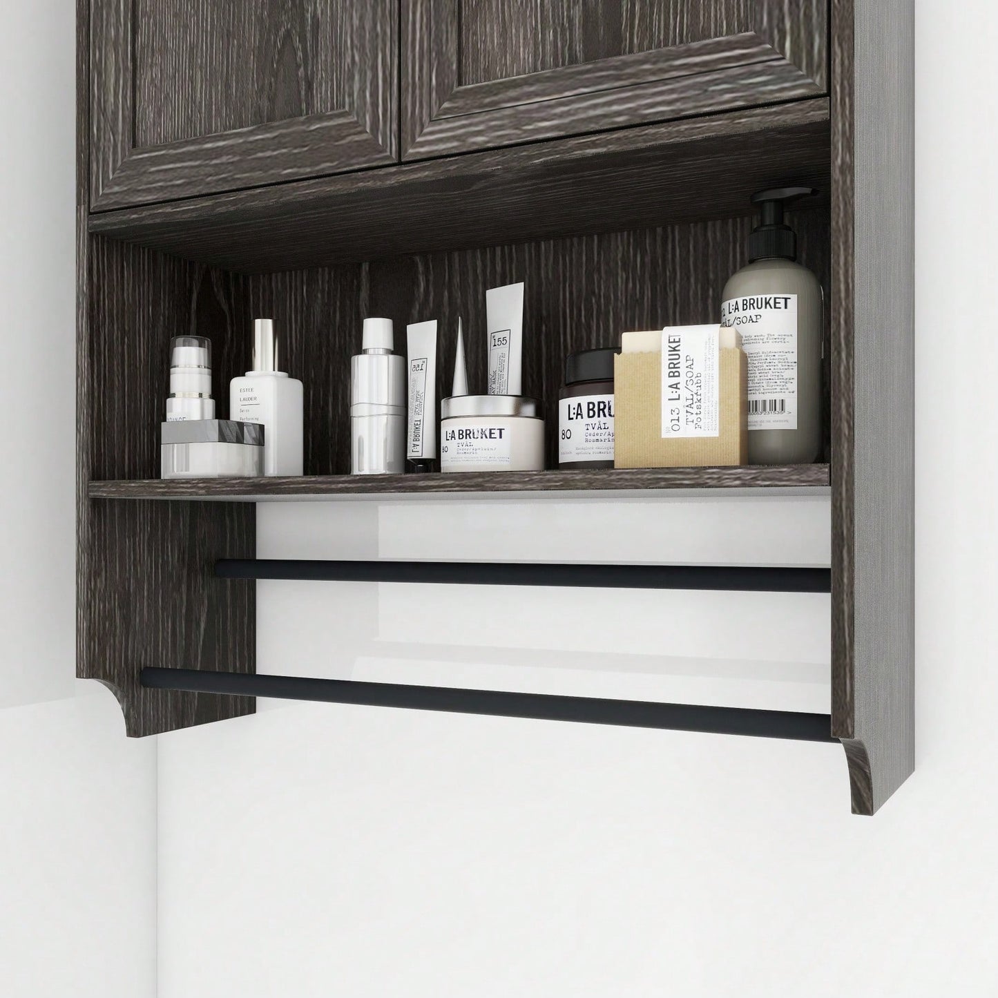 Bathroom Wall Cabinet With Doors, Adjustable Shelf, Towel Bar And Paper Holder
