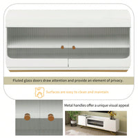 Contemporary TV Stand with Fluted Glass Doors and Faux Marble Top for TVs Up to 70 Inches Stylish Entertainment Center