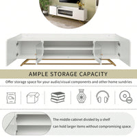 Contemporary TV Stand with Fluted Glass Doors and Faux Marble Top for TVs Up to 70 Inches Stylish Entertainment Center