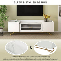 Contemporary TV Stand with Fluted Glass Doors and Faux Marble Top for TVs Up to 70 Inches Stylish Entertainment Center