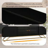 Contemporary TV Stand with Fluted Glass Doors and Faux Marble Top for TVs Up to 70 Inches Stylish Entertainment Center