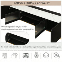 Contemporary TV Stand with Fluted Glass Doors and Faux Marble Top for TVs Up to 70 Inches Stylish Entertainment Center
