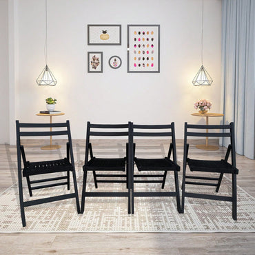 Pack Of 4, Slatted Solid Wood Folding Chair Set