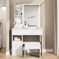 Compact Vanity Table with Cushioned Stool and Large Sliding Mirror for Girls Up to 5.6ft Tall