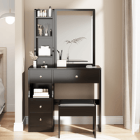 Compact Vanity Table with Cushioned Stool and Large Sliding Mirror for Girls Up to 5.6ft Tall