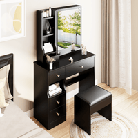 Compact Vanity Table with Cushioned Stool and Large Sliding Mirror for Girls Up to 5.6ft Tall