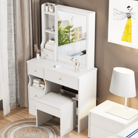 Compact Vanity Table with Cushioned Stool and Large Sliding Mirror for Girls Up to 5.6ft Tall