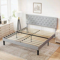 Queen Grey Bed Frame with Adjustable Headboard Wooden Slats Center Support 705 Lbs Capacity Easy Assembly Under Bed Storage