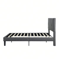 Modern Grey Queen Size Upholstered Platform Bed Frame with Wood Slat Support No Box Spring Needed Easy Assembly