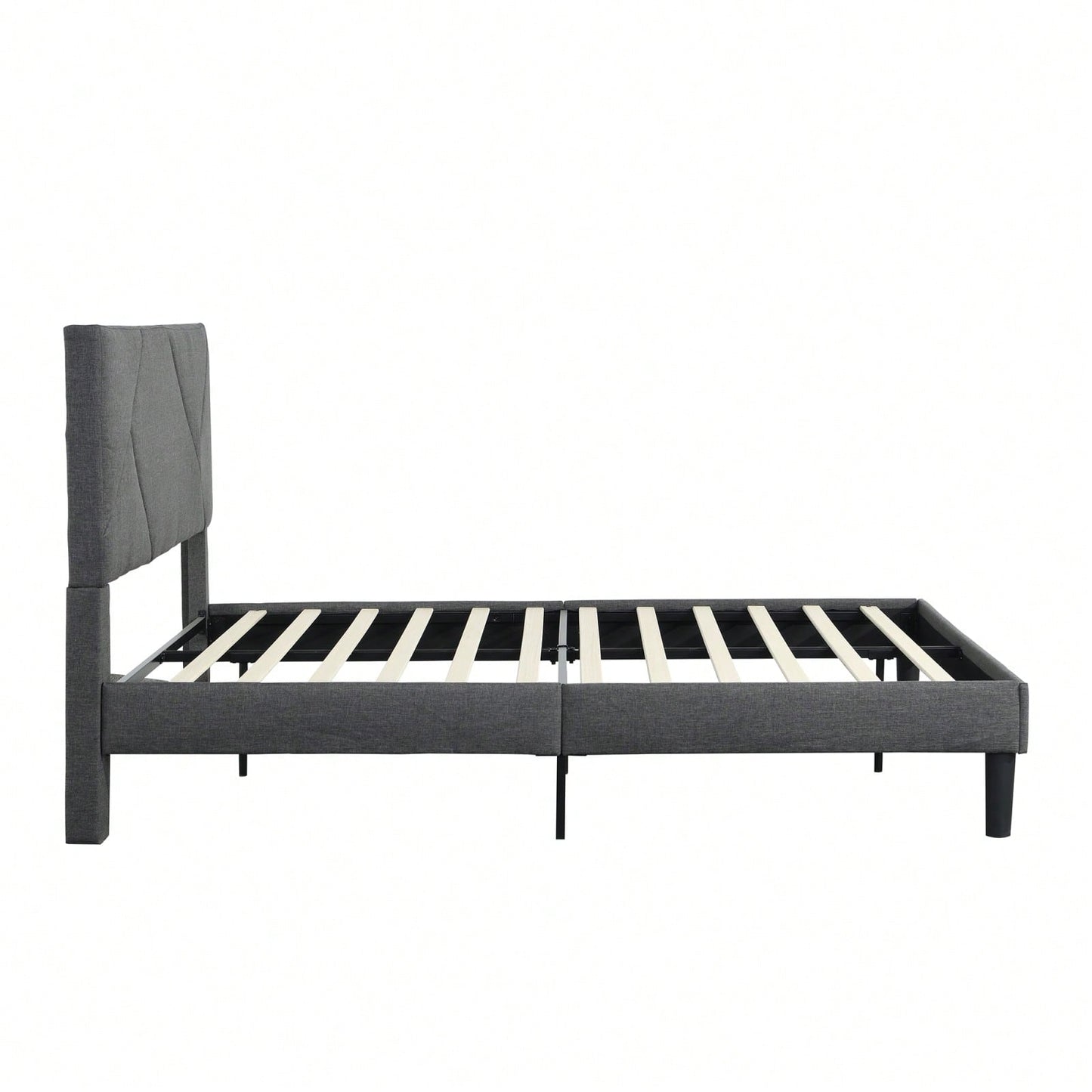 Modern Grey Queen Size Upholstered Platform Bed Frame with Wood Slat Support No Box Spring Needed Easy Assembly