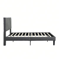 Modern Grey Queen Size Upholstered Platform Bed Frame with Wood Slat Support No Box Spring Needed Easy Assembly