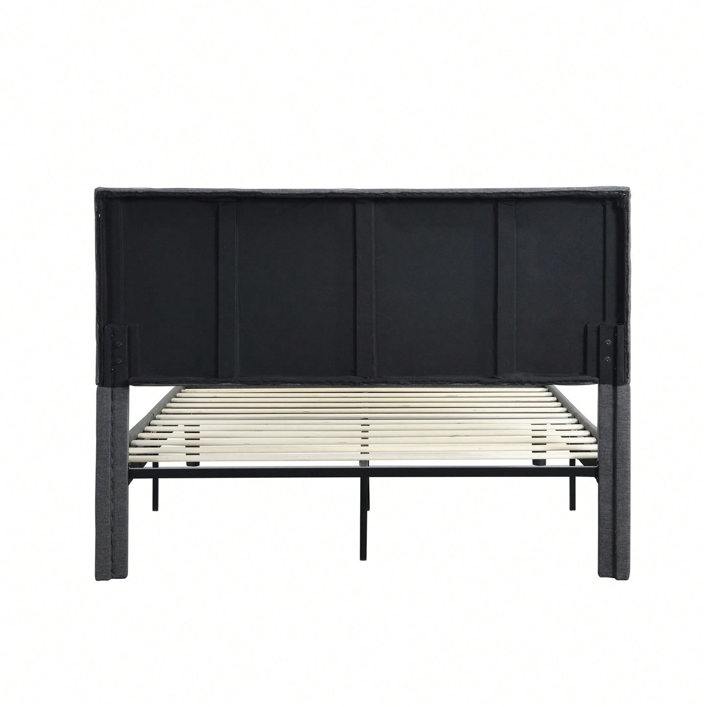 Modern Grey Queen Size Upholstered Platform Bed Frame with Wood Slat Support No Box Spring Needed Easy Assembly