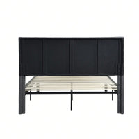 Modern Grey Queen Size Upholstered Platform Bed Frame with Wood Slat Support No Box Spring Needed Easy Assembly