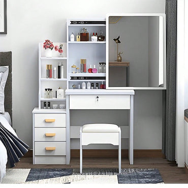 Elegant White Vanity Desk Set with Adjustable LED Mirror and 4 Storage Drawers