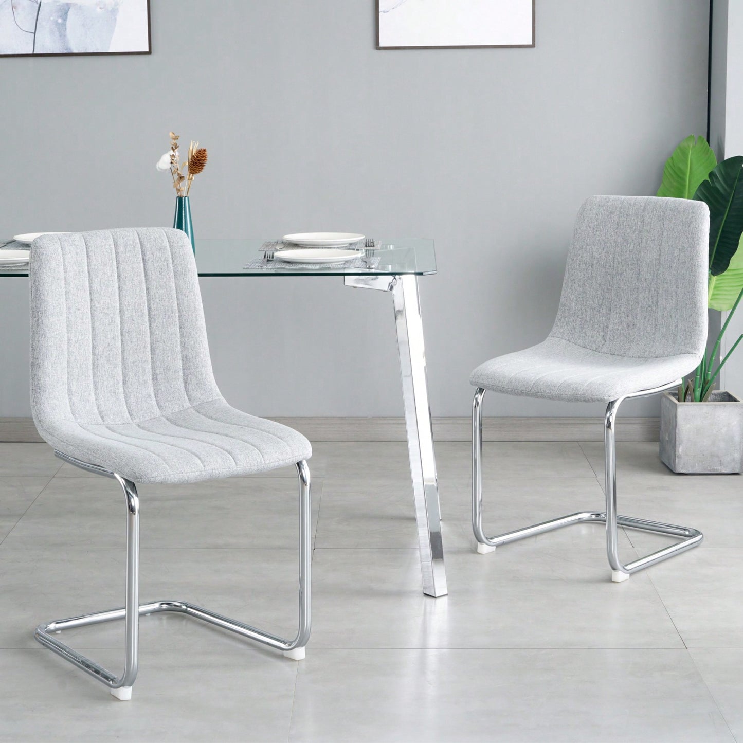 Elegant Upholstered Dining Chair Set of 2 with Metal Legs - Modern Light Luxury Design for Home and Office