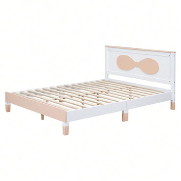 Wooden Queen Size Bow Bed Frame for Kids Sturdy Platform with Bow Headboard Easy Assembly Light Orange 77.56L x 63.39W x 37H