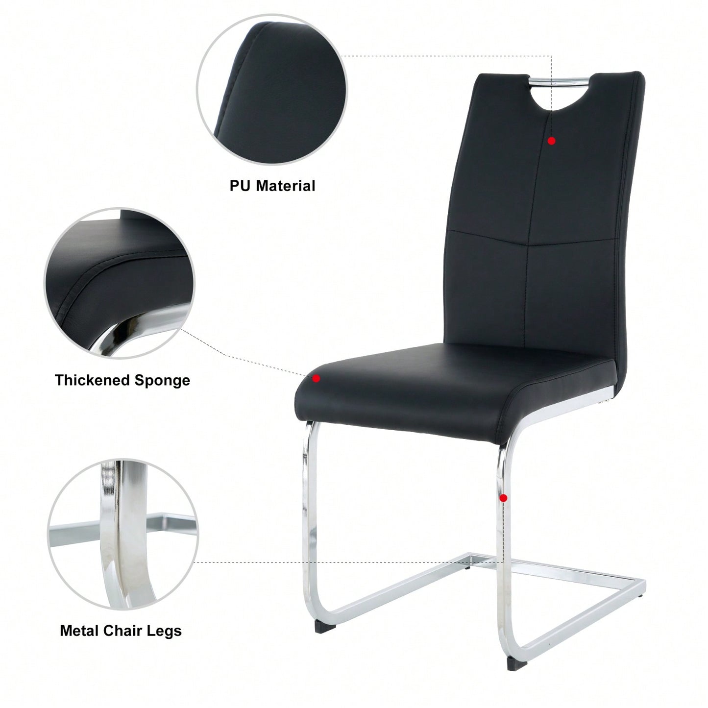 Set Of 2, Modern Dining Chairs With Faux Leather Padded Seat Upholstered Chairs With Chrome Metal Legs For Kitchen, Living Room, Bedroom