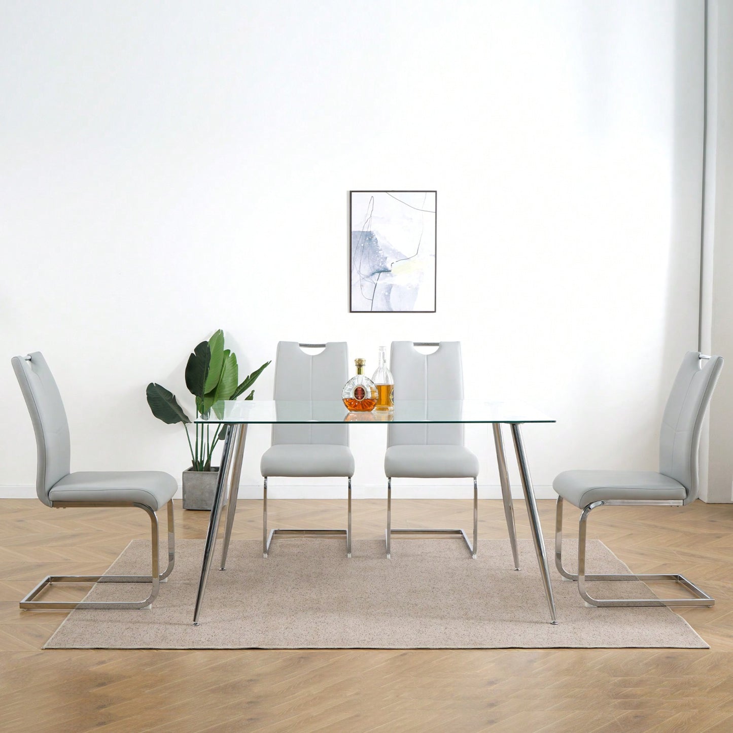 Set Of 2, Modern Dining Chairs With Faux Leather Padded Seat Upholstered Chairs With Chrome Metal Legs For Kitchen, Living Room, Bedroom