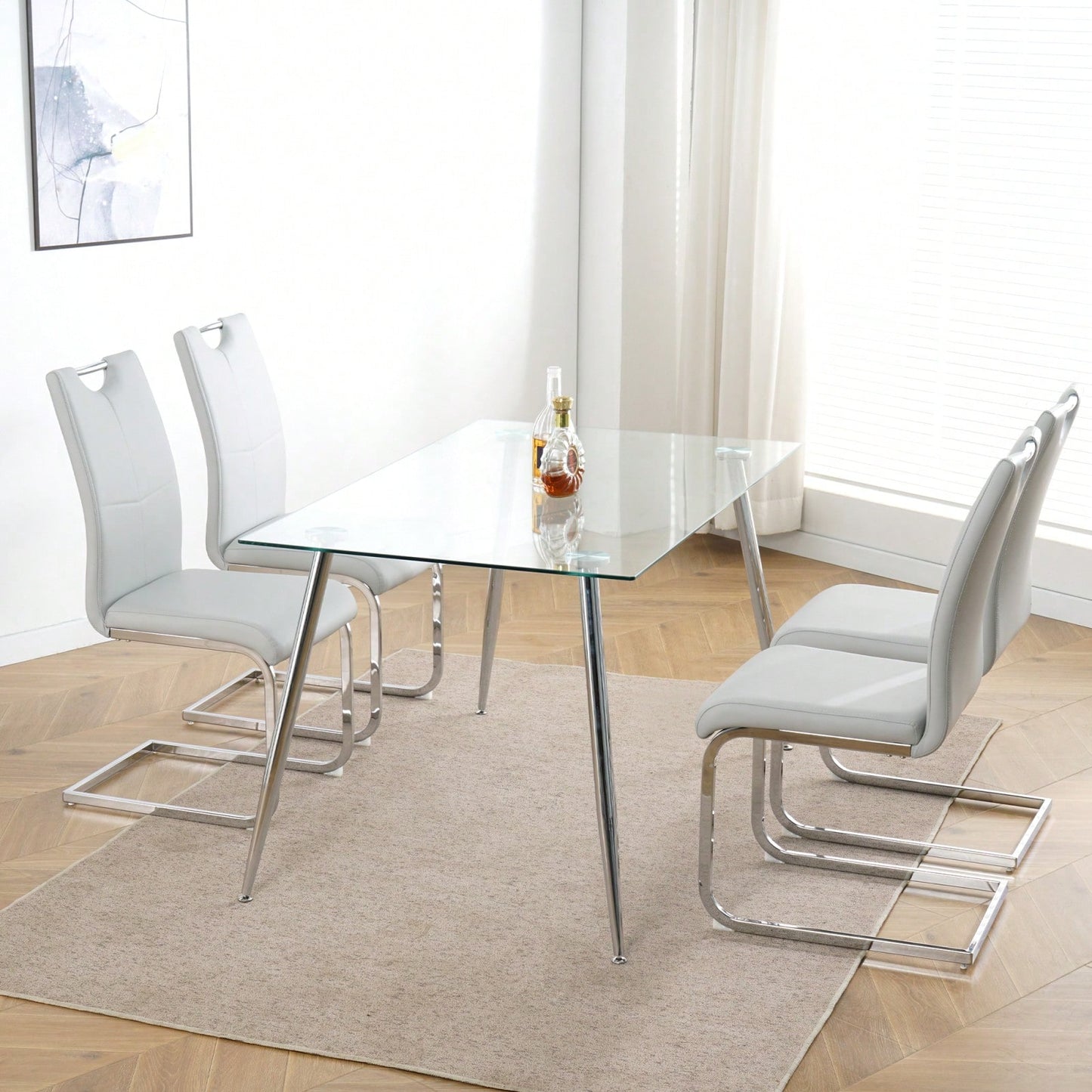 Set Of 2, Modern Dining Chairs With Faux Leather Padded Seat Upholstered Chairs With Chrome Metal Legs For Kitchen, Living Room, Bedroom