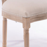 Elegant French Style Solid Wood Oval Back Dining Chairs Set of 2 Cream Linen Upholstery Retro Design