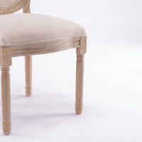 Elegant French Style Solid Wood Oval Back Dining Chairs Set of 2 Cream Linen Upholstery Retro Design