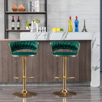 Set Of 2,  Bar Stools, Chrome Footrest Swivel Height Adjustable Mechanical Lifting Velvet + Golden Leg Simple Bar Stool - Green