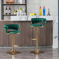 Set Of 2,  Bar Stools, Chrome Footrest Swivel Height Adjustable Mechanical Lifting Velvet + Golden Leg Simple Bar Stool - Green