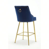 Velvet High Bar Chair With Gold Zipper High Back - Stylish And Durable Seat For Dining, Bar, And Leisure Areas