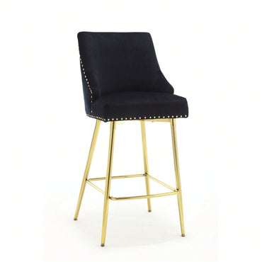 Velvet High Bar Chair With Gold Zipper High Back - Stylish And Durable Seat For Dining, Bar, And Leisure Areas