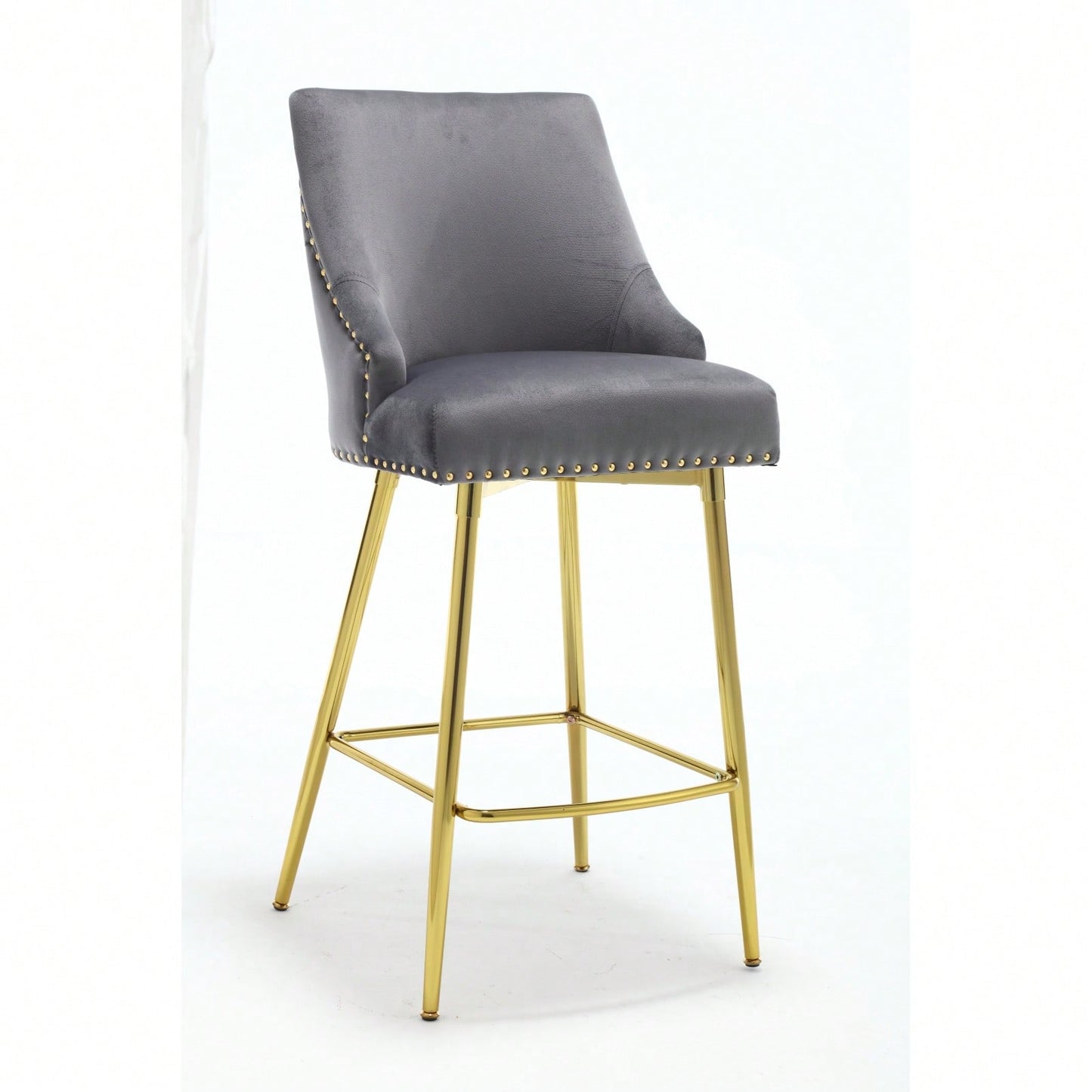 Velvet High Bar Chair With Gold Zipper High Back - Stylish And Durable Seat For Dining, Bar, And Leisure Areas