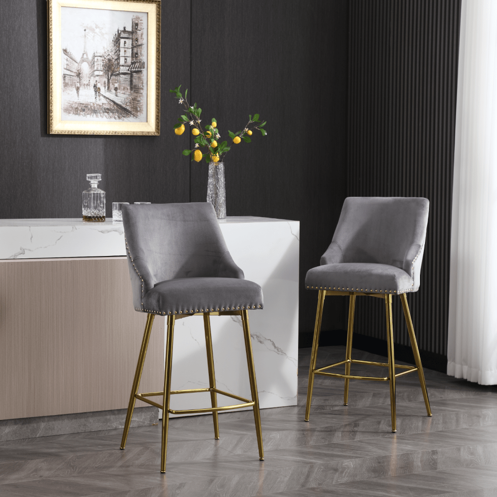 Velvet High Bar Chair With Gold Zipper High Back - Stylish And Durable Seat For Dining, Bar, And Leisure Areas