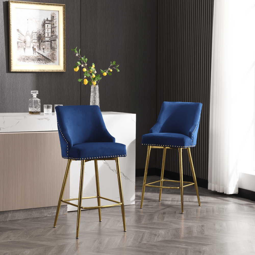 Velvet High Bar Chair With Gold Zipper High Back - Stylish And Durable Seat For Dining, Bar, And Leisure Areas