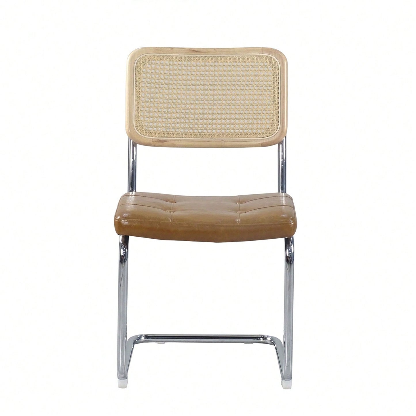 Set of 2 Rattan Dining Chairs with High-Density Sponge PU Leather Electroplated Legs for Living Room and Bedroom