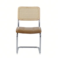 Set of 2 Rattan Dining Chairs with High-Density Sponge PU Leather Electroplated Legs for Living Room and Bedroom