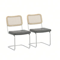 Set of 2 Rattan Dining Chairs with High-Density Sponge PU Leather Electroplated Legs for Living Room and Bedroom
