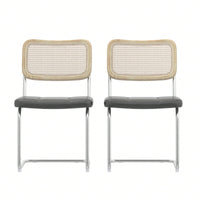 Set of 2 Rattan Dining Chairs with High-Density Sponge PU Leather Electroplated Legs for Living Room and Bedroom