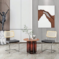 Set of 2 Rattan Dining Chairs with High-Density Sponge PU Leather Electroplated Legs for Living Room and Bedroom