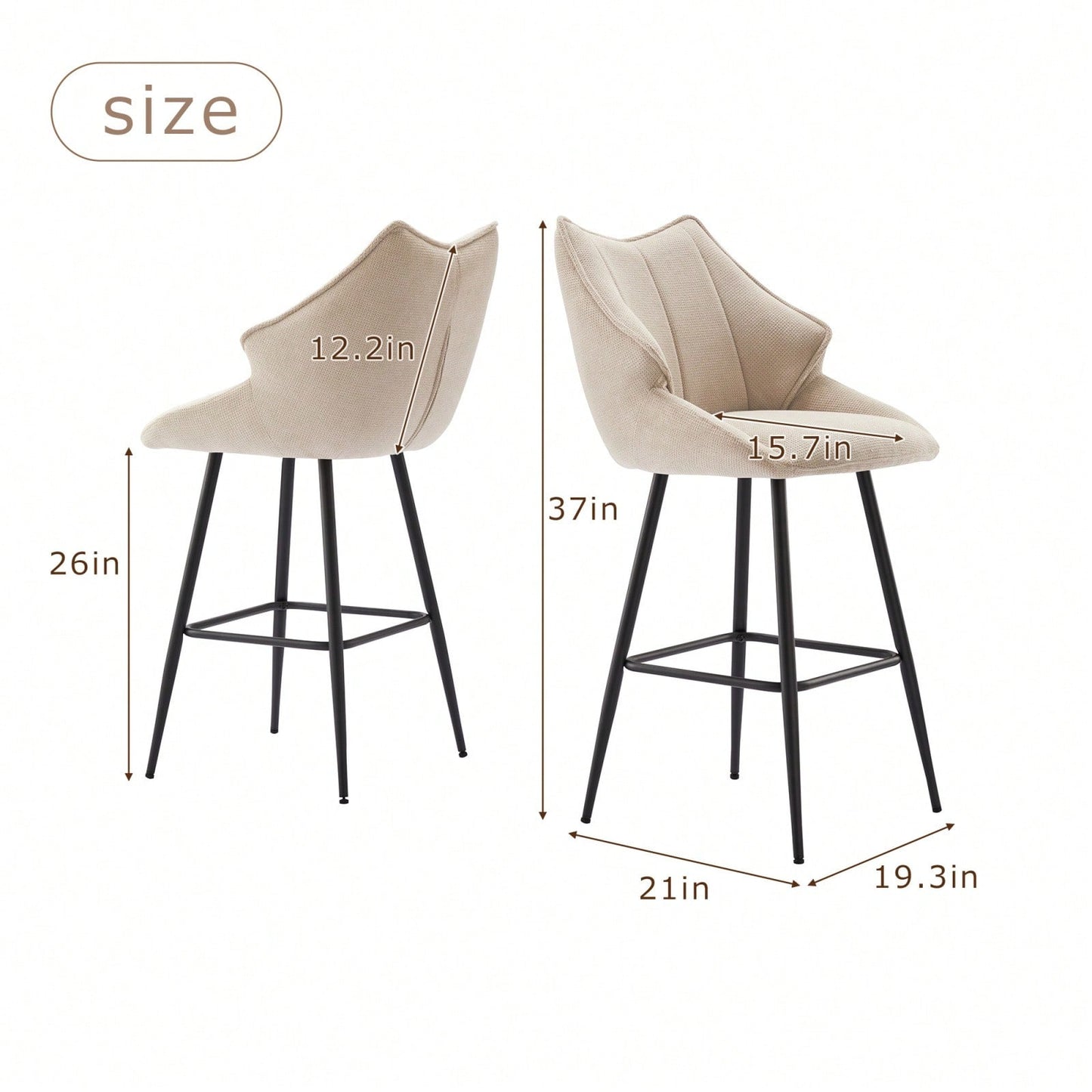 26 Inch Modern Swivel Bar Stools Set of 2 Mid Century Upholstered Armless Kitchen Stools Beige Wool Linen Breathable Fabric