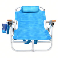 5-Position Adjustable Beach Chair with Towel Backpack and Cup Holder Lightweight Folding Outdoor Chair for Adults