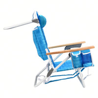 5-Position Adjustable Beach Chair with Towel Backpack and Cup Holder Lightweight Folding Outdoor Chair for Adults