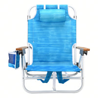 5-Position Adjustable Beach Chair with Towel Backpack and Cup Holder Lightweight Folding Outdoor Chair for Adults