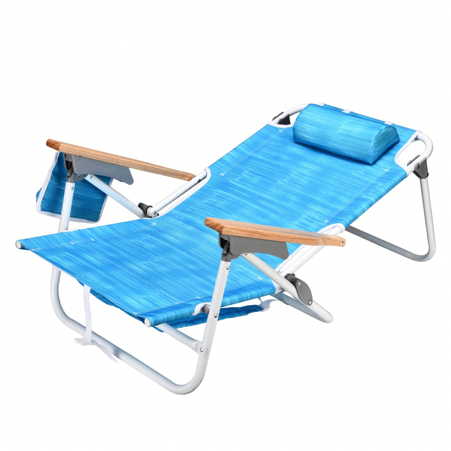 5-Position Adjustable Beach Chair with Towel Backpack and Cup Holder Lightweight Folding Outdoor Chair for Adults