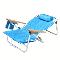 5-Position Adjustable Beach Chair with Towel Backpack and Cup Holder Lightweight Folding Outdoor Chair for Adults