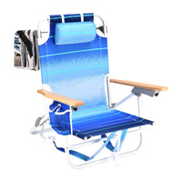 5-Position Adjustable Beach Chair with Towel Backpack and Cup Holder Lightweight Folding Outdoor Chair for Adults