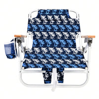 5-Position Adjustable Beach Chair with Towel Backpack and Cup Holder Lightweight Folding Outdoor Chair for Adults