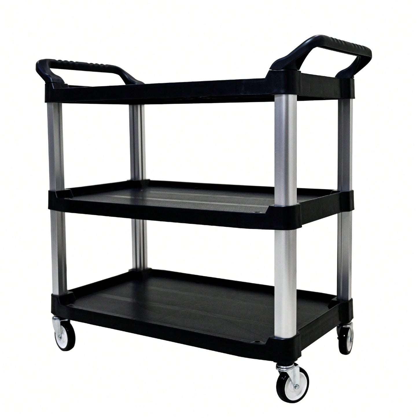 Three-Tier Heavy-Duty Plastic Tool Cart with Silent Casters Non-Slip Handrail and Reinforced Design for Easy Mobility