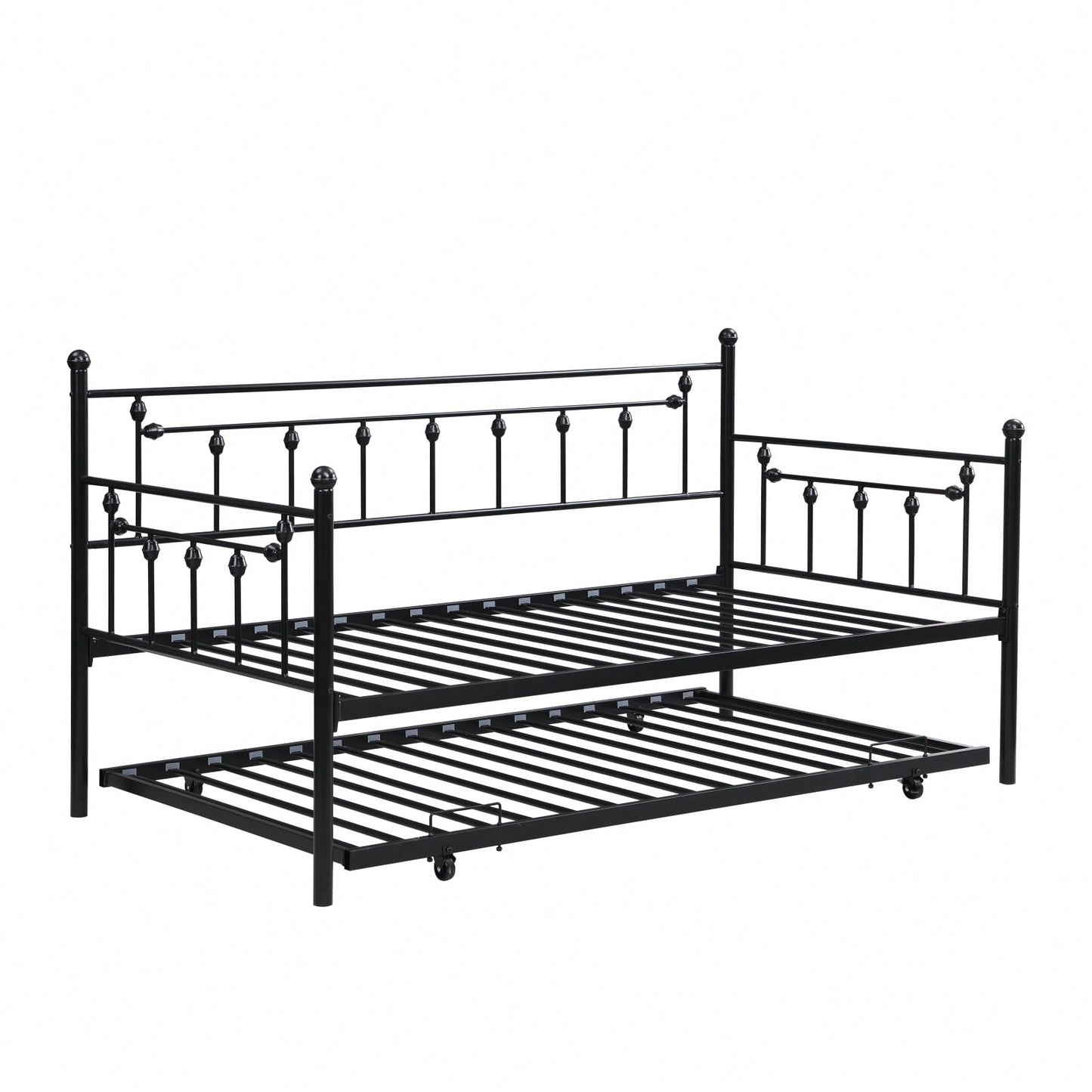 Black Metal Daybed with Trundle Modern Design Sturdy Steel Frame Easy Assembly Space Saving Noise-Free for Kids Room